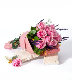 Somon Bukette 9 Pembe Gül, Sarı Luna ve Lavanta